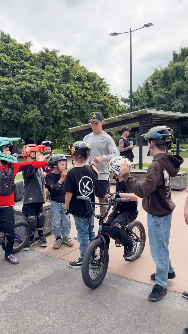 Josh coaching a group of young BMX riders